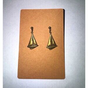 Gold Tone Sailboat Nautical Dangle/Drop Earrings Metal Butterfly Closure Lobe